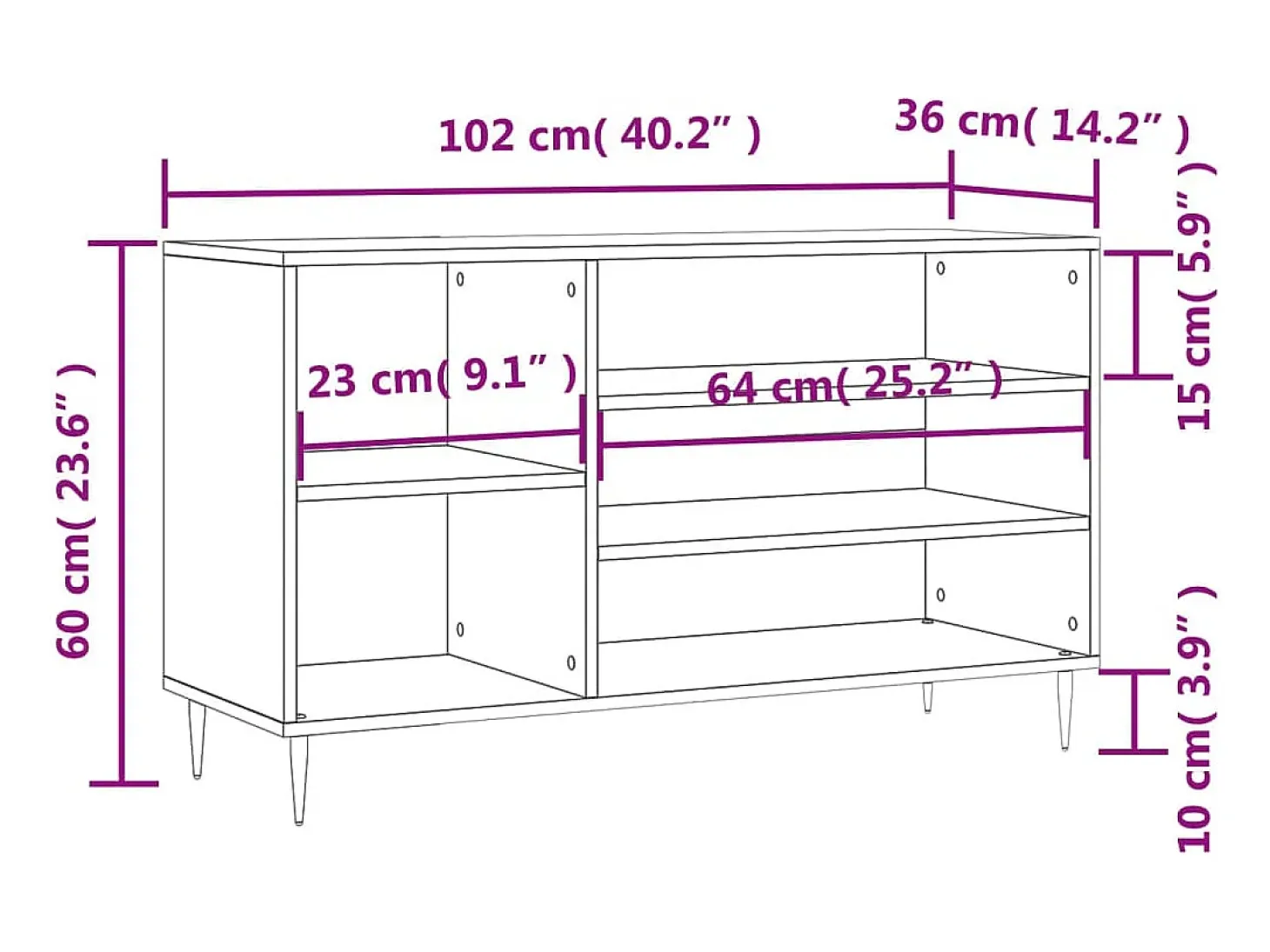 Zapatero negro 102x36x60 cm Madera contrachapada