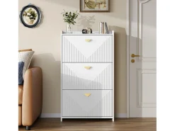Zapatero para entrada - 70 x 30 x 120 cm - con 3 puertas abatibles - MDF - blanco