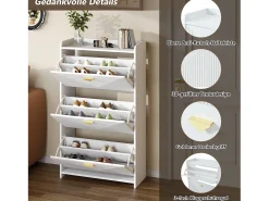 Zapatero para entrada - 70 x 30 x 120 cm - con 3 puertas abatibles - MDF - blanco