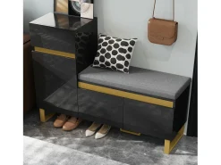 Zapatero para entrada - 120 x 35 x 85 cm - con 2 puertas + 1 cajón + banco - MDF - negro
