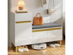 Zapatero para entrada - 120 x 35 x 85 cm - con 2 puertas + 1 cajón + banco - MDF - blanco
