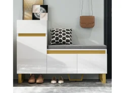 Zapatero para entrada - 120 x 35 x 85 cm - con 2 puertas + 1 cajón + banco - MDF - blanco