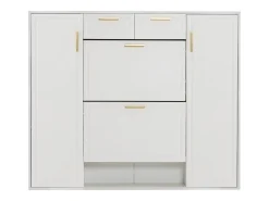 Zapatero plegable - 120 x 24 x 107 cm - Con 2 cajones + 2 puertas + estantes ajustables - MDF + metal - blanco