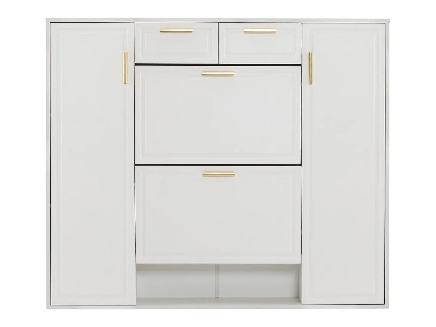 Zapatero plegable - 120 x 24 x 107 cm - Con 2 cajones + 2 puertas + estantes ajustables - MDF + metal - blanco