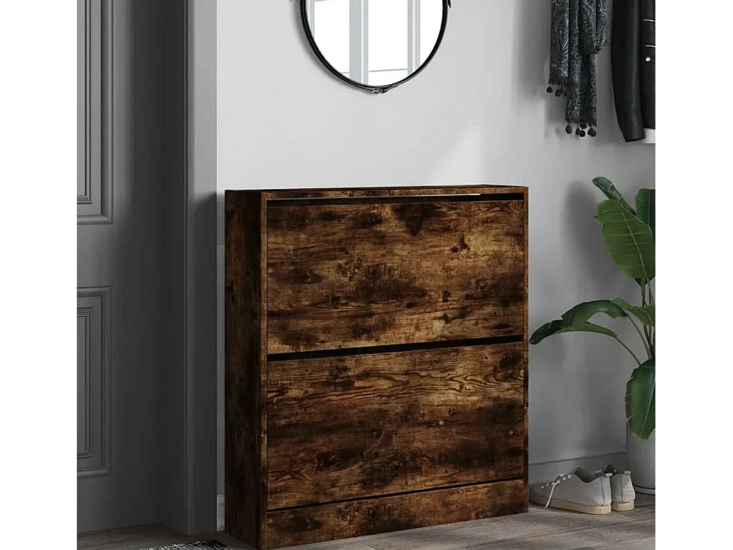 Zapatero roble ahumado 80x21x87,5 cm madera de ingeniería