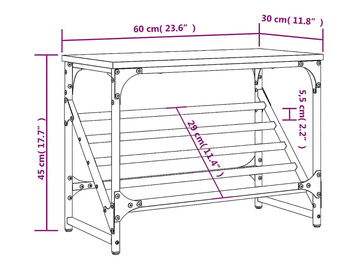 Zapatero roble marrón 60x30x45 cm madera de ingeniería