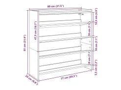 Zapatero roble marrón 80x25x81 cm madera de ingeniería