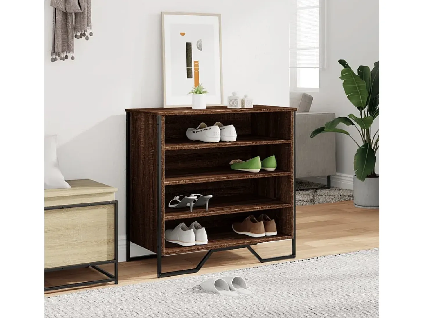 Zapatero roble marrón 80x38x78 cm madera de ingeniería
