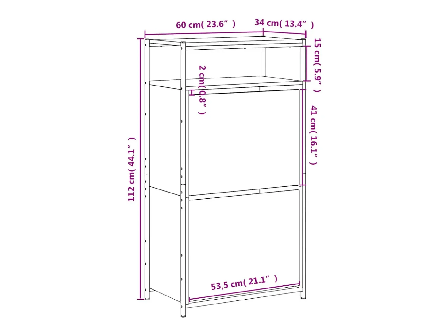 Zapatero roble marrón 60x34x112cm madera de ingeniería
