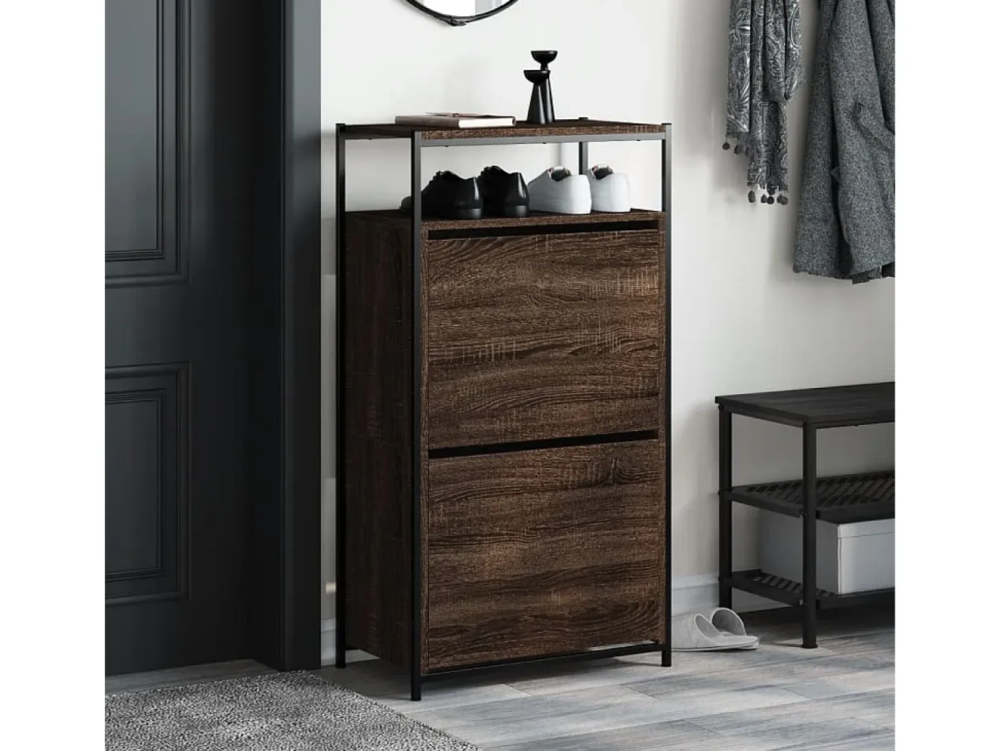 Zapatero roble marrón 60x34x112cm madera de ingeniería