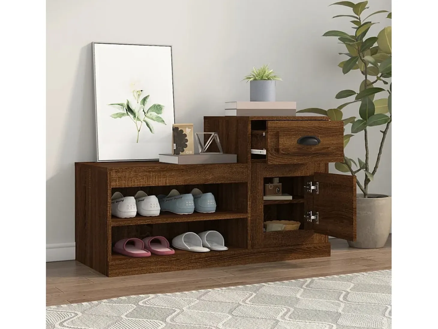 Zapatero roble marrón 100x42x60cm madera de ingeniería