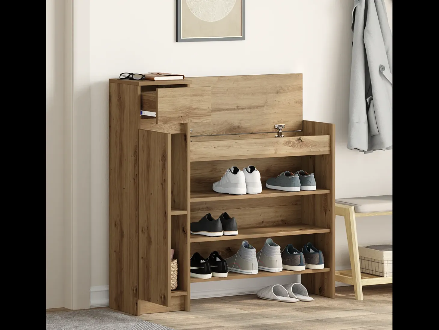 Zapatero Roble 100,5x28x100 cm Madera de ingeniería