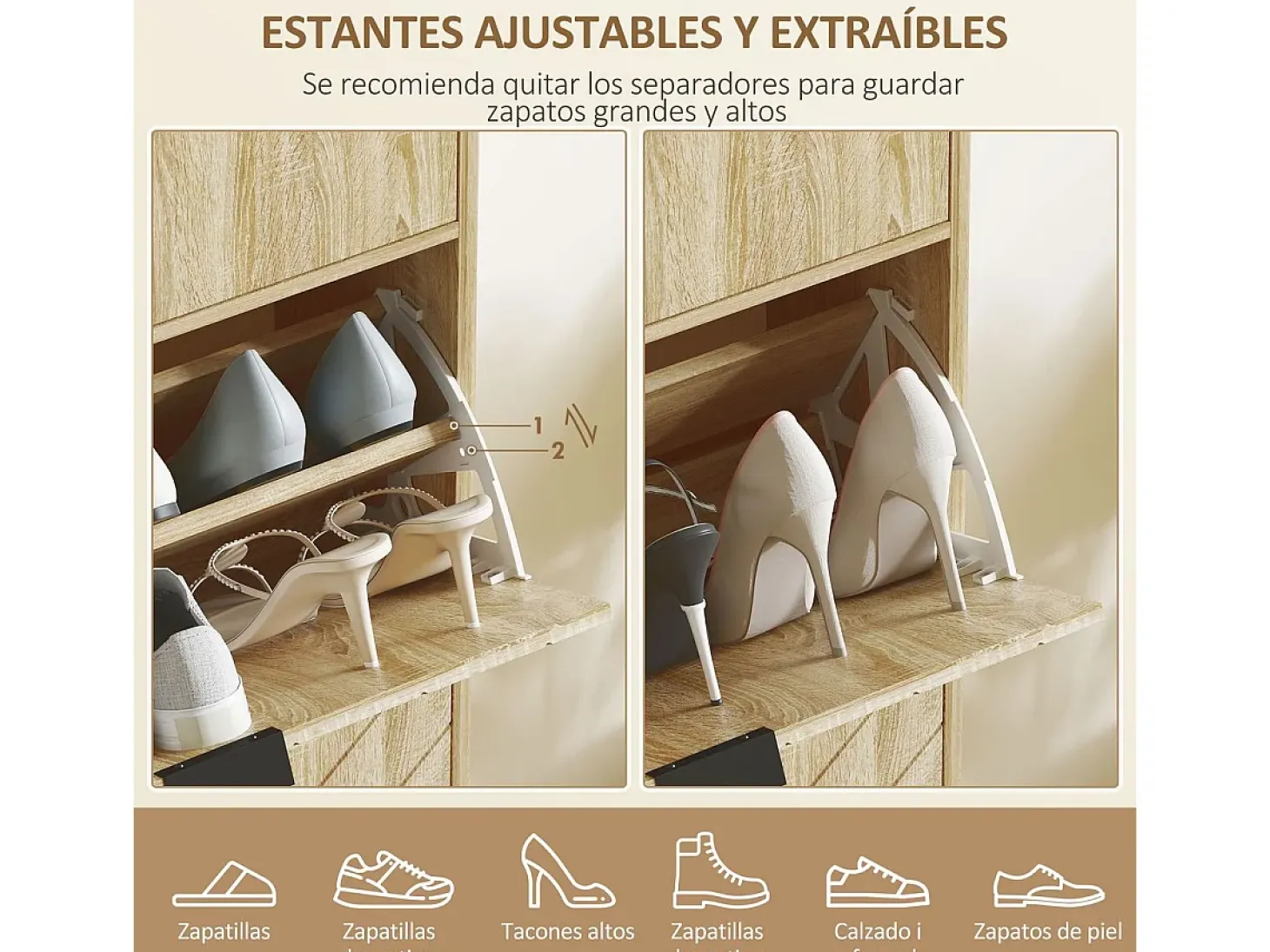 Zapatero Selena 1 cajón + 2 puertas abatibles roble 105,5x60x24 cm