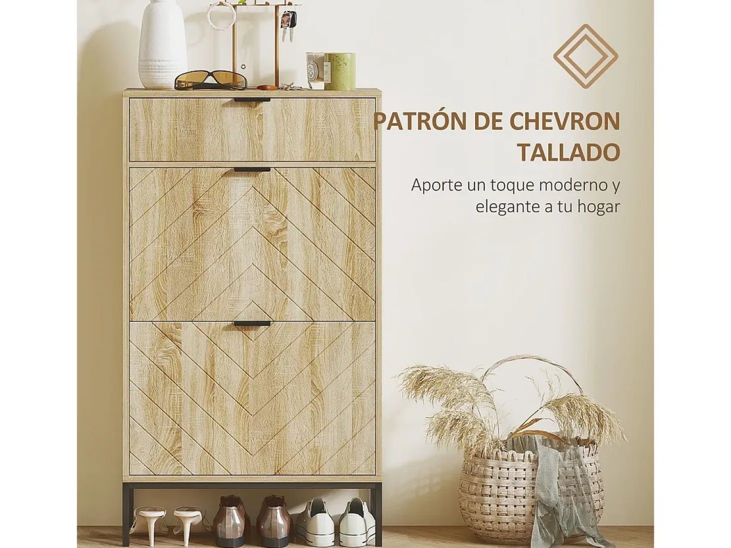 Zapatero Selena 1 cajón + 2 puertas abatibles roble 105,5x60x24 cm