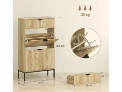 Zapatero Selena 1 cajón + 2 puertas abatibles roble 105,5x60x24 cm