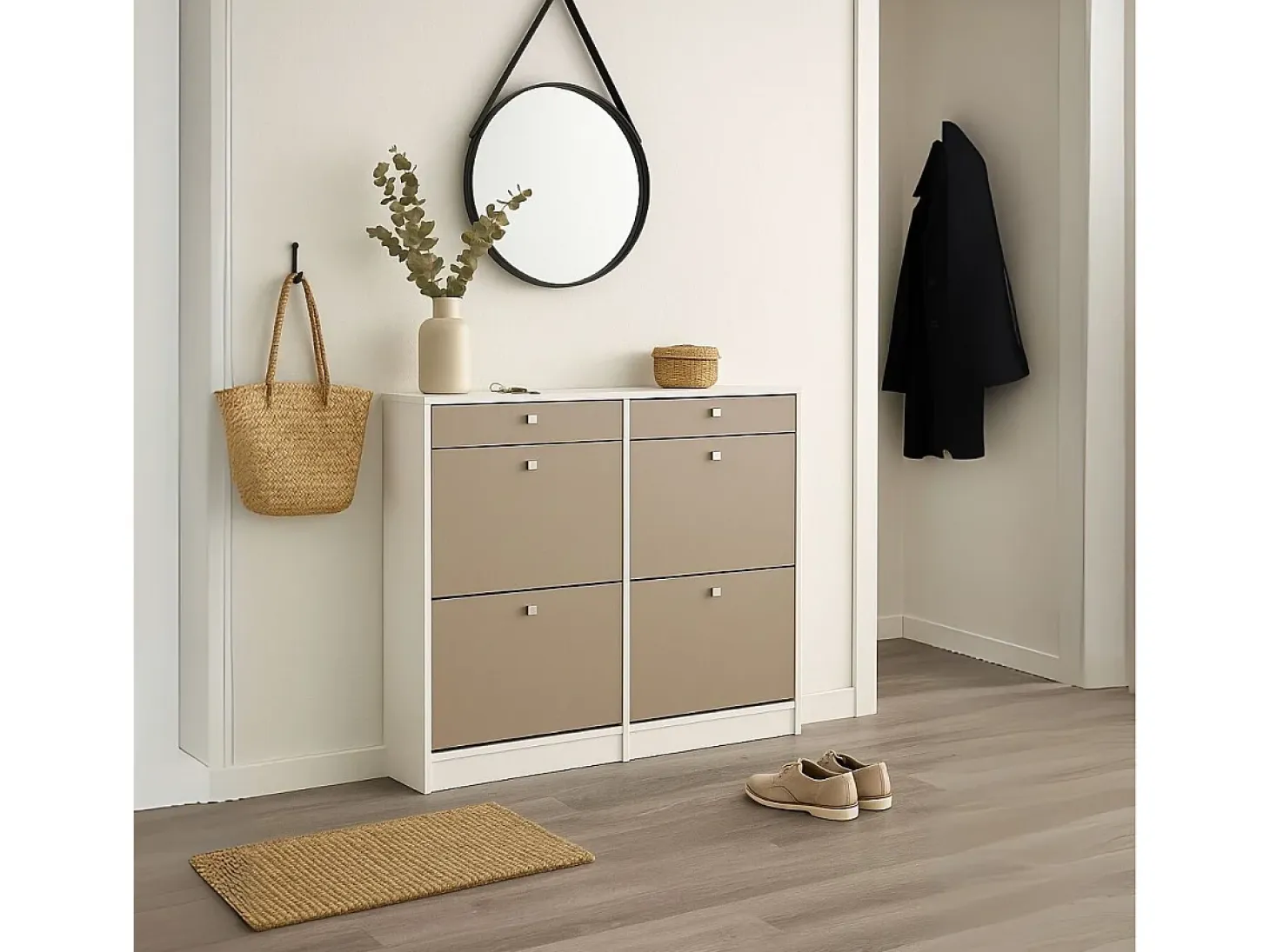 Zapatero Sirena 4 puertas con 2 cajones blanco/gris 104,3x116,8x27 cm