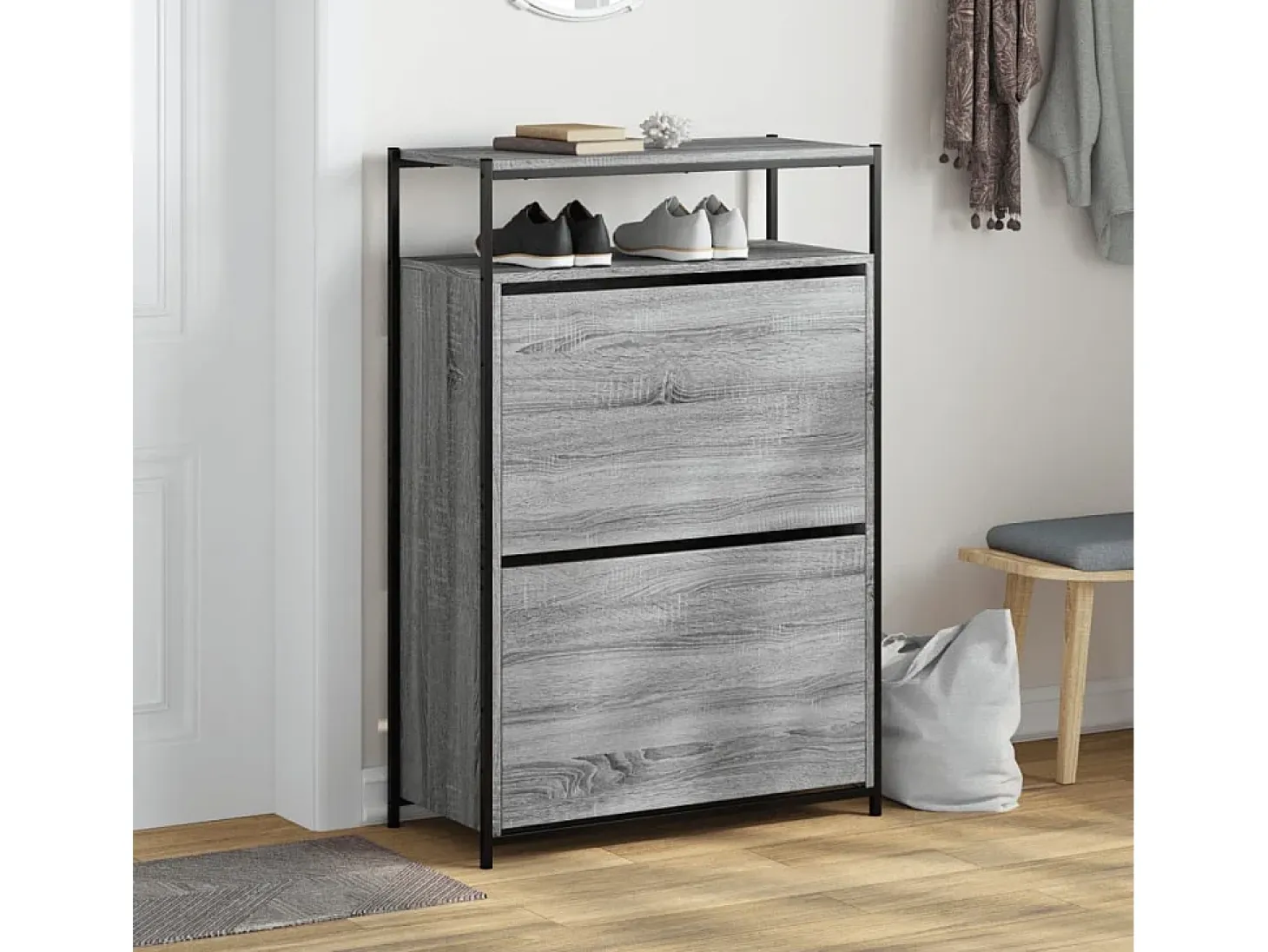 Zapatero Sonoma gris 75x34x112 cm madera de ingeniería