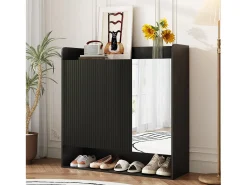 Zapatero 110x35,5x110 cm - con espejo - con 3 puertas - MDF - Negro