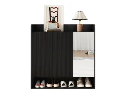 Zapatero 110x35,5x110 cm - con espejo - con 3 puertas - MDF - Negro