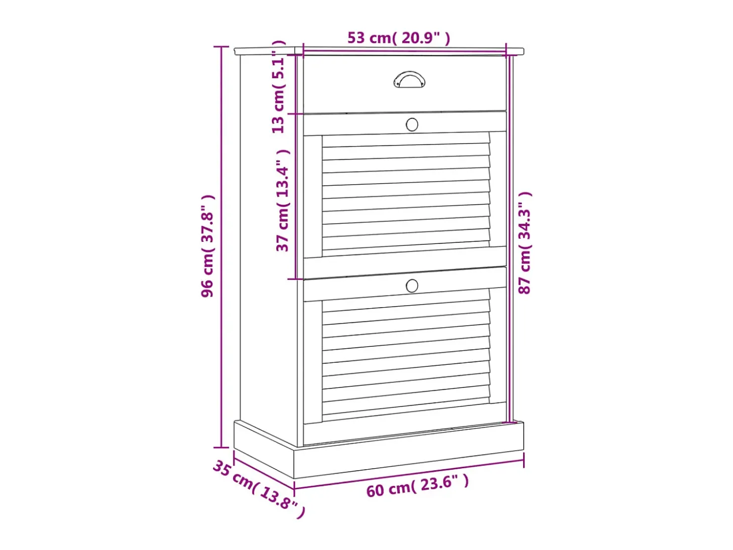 Zapatero 60x35x96 cm madera maciza de pino