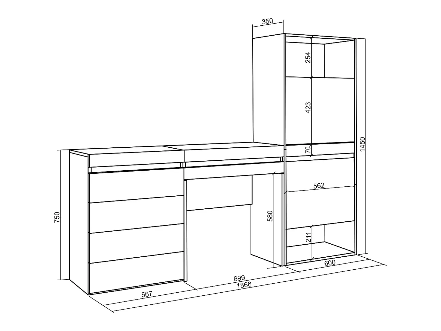 Zapatero, 187x35x145cm, Dormitorio, habitación, Cómoda, Cajonera, Tocador, Roble