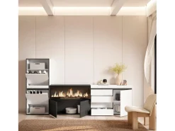 Zapatero, 274x35x145cm, Dormitorio, habitación, Chimenea eléctrica XXL, Cómoda, Cajonera, Blanco