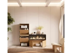 Zapatero, 167x35x145cm, Dormitorio, habitación, Chimenea eléctrica XXL, Roble