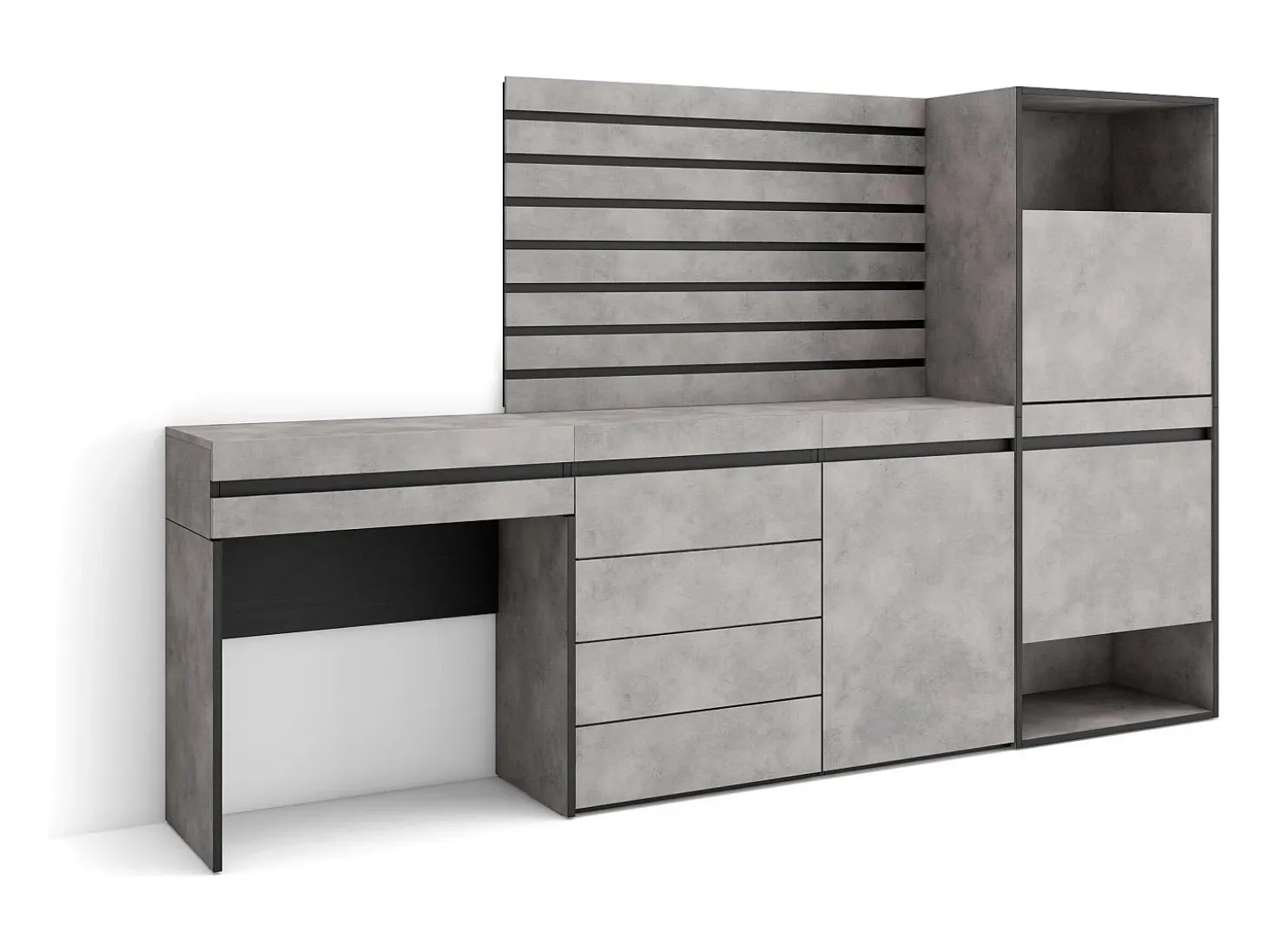 Zapatero, 237x35x145cm, Dormitorio, habitación, Cómoda, Cajonera, Listones Decorativos, Tocador, Cemento