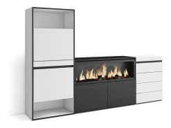 Zapatero, 224x35x145cm, Dormitorio, habitación, Chimenea eléctrica XXL, Cómoda, Cajonera, Blanco