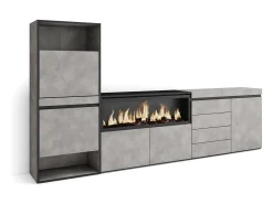 Zapatero, 274x35x145cm, Dormitorio, habitación, Chimenea eléctrica XXL, Cómoda, Cajonera, Cemento