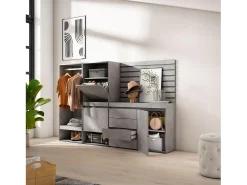 Zapatero, 227x35x145cm, Dormitorio, habitación, Vestidor abierto, Cómoda, Cajonera, Listones Decorativos, Cemento