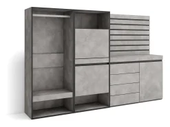 Zapatero, 227x35x145cm, Dormitorio, habitación, Vestidor abierto, Cómoda, Cajonera, Listones Decorativos, Cemento