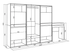Zapatero, 250x35x145cm, Dormitorio, habitación, Vestidor abierto, Tocador, Roble