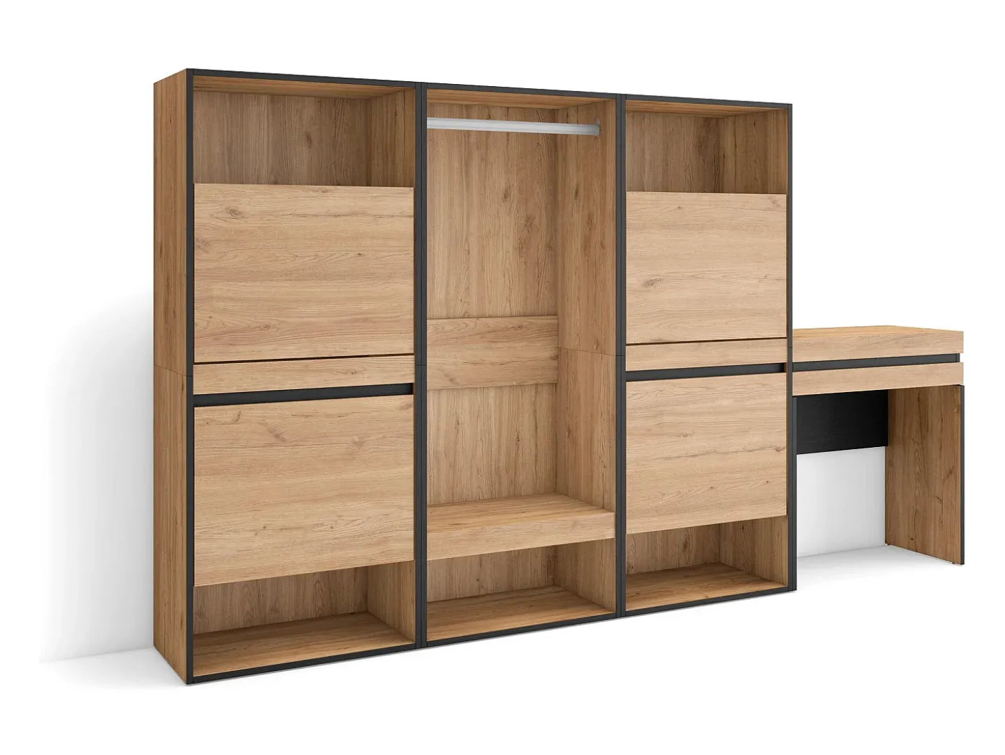 Zapatero, 250x35x145cm, Dormitorio, habitación, Vestidor abierto, Tocador, Roble