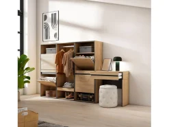Zapatero, 250x35x145cm, Dormitorio, habitación, Vestidor abierto, Tocador, Roble
