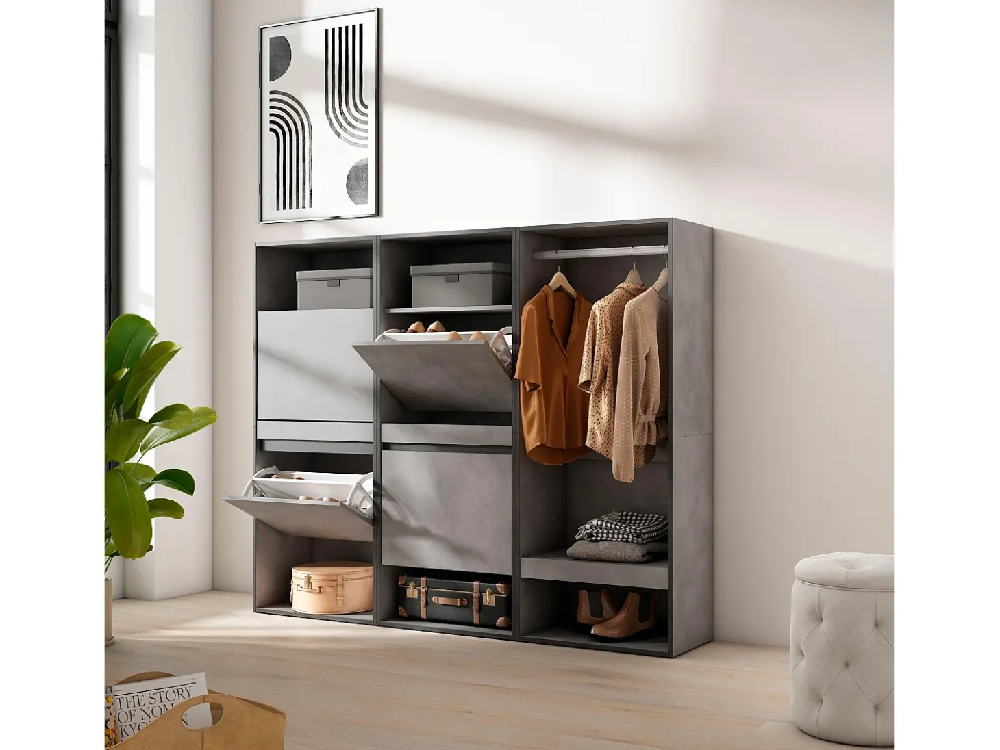 Zapatero, 180x35x145cm, Dormitorio, habitación, Vestidor abierto, Cemento