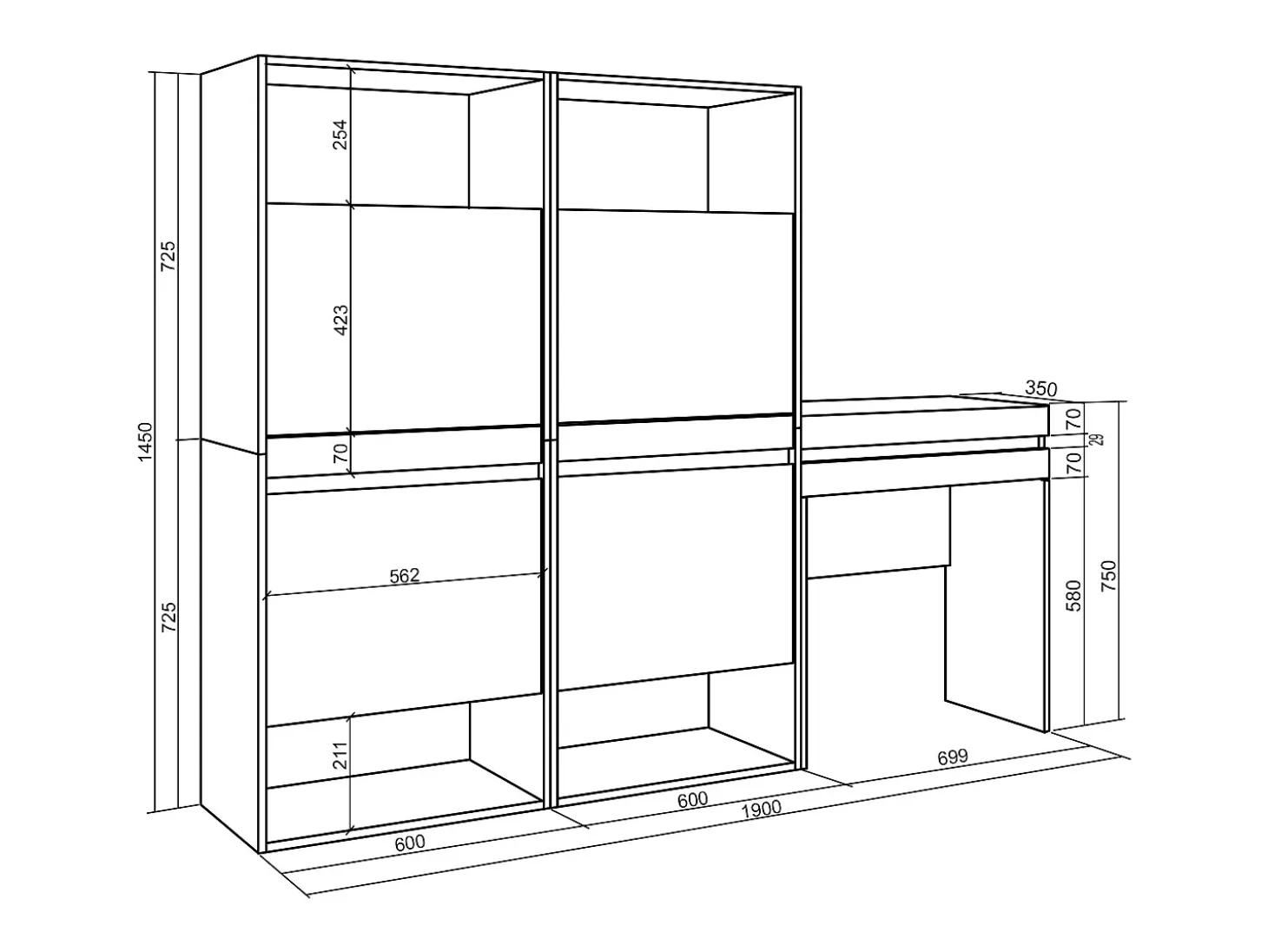 Zapatero, 190x35x145cm, Dormitorio, habitación, Tocador, Blanco