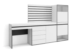 Zapatero, 237x35x145cm, Dormitorio, habitación, Cómoda, Cajonera, Listones Decorativos, Tocador, Blanco
