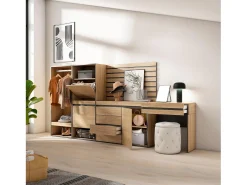 Zapatero, 297x35x145cm, Dormitorio, habitación, Vestidor abierto, Cómoda, Cajonera, Listones Decorativos, Tocador, Roble