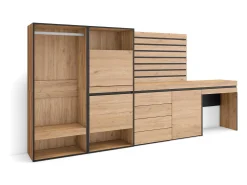 Zapatero, 297x35x145cm, Dormitorio, habitación, Vestidor abierto, Cómoda, Cajonera, Listones Decorativos, Tocador, Roble