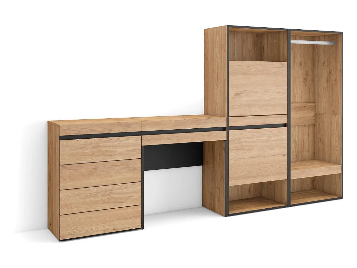 Zapatero, 247x35x145cm, Dormitorio, habitación, Vestidor abierto, Cómoda, Cajonera, Tocador, Roble