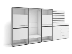 Zapatero, 287x35x145cm, Dormitorio, habitación, Vestidor abierto, Cómoda, Cajonera, Listones Decorativos, Blanco