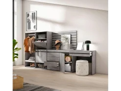 Zapatero, 297x35x145cm, Dormitorio, habitación, Vestidor abierto, Cómoda, Cajonera, Listones Decorativos, Tocador, Cemento