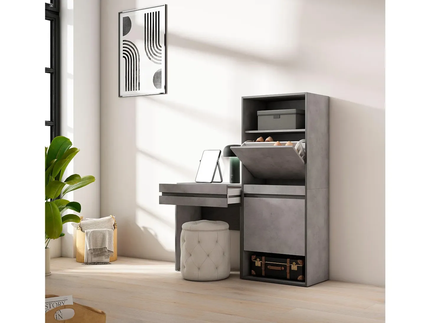 Zapatero, 130x35x145cm, Dormitorio, habitación, Tocador, Cemento