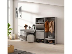 Zapatero, 247x35x145cm, Dormitorio, habitación, Vestidor abierto, Cómoda, Cajonera, Tocador, Cemento