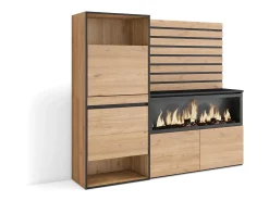 Zapatero, 167x35x145cm, Dormitorio, habitación, Chimenea eléctrica XXL, Listones Decorativos, Roble