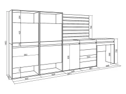 Zapatero, 297x35x145cm, Dormitorio, habitación, Cómoda, Cajonera, Listones Decorativos, Tocador, Roble