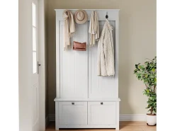 Zapatero/armario de entrada con ganchos - 100 x 50 x 180 cm - con 3 puertas - MDF - blanco