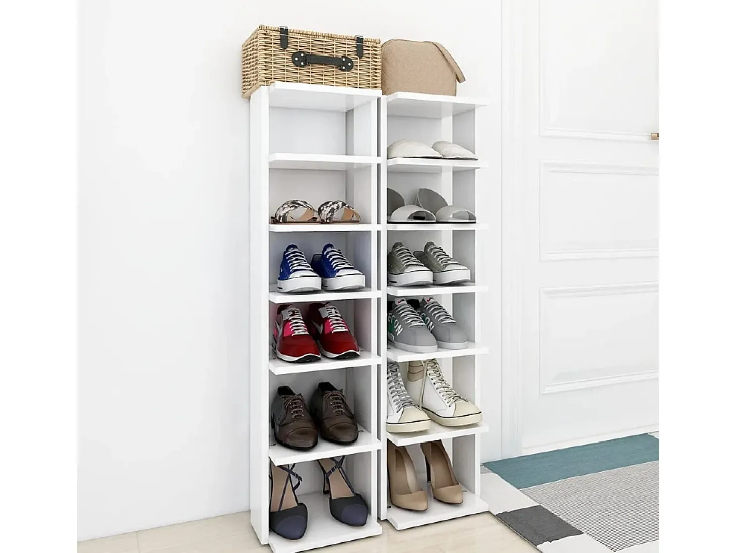 Zapateros 2 uds Blanco 27,5x27x102cm madera de ingeniería