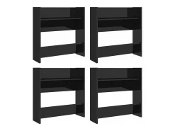 Zapateros de pared 4 uds contrachapada negro brillo 60x18x60 cm ES894574